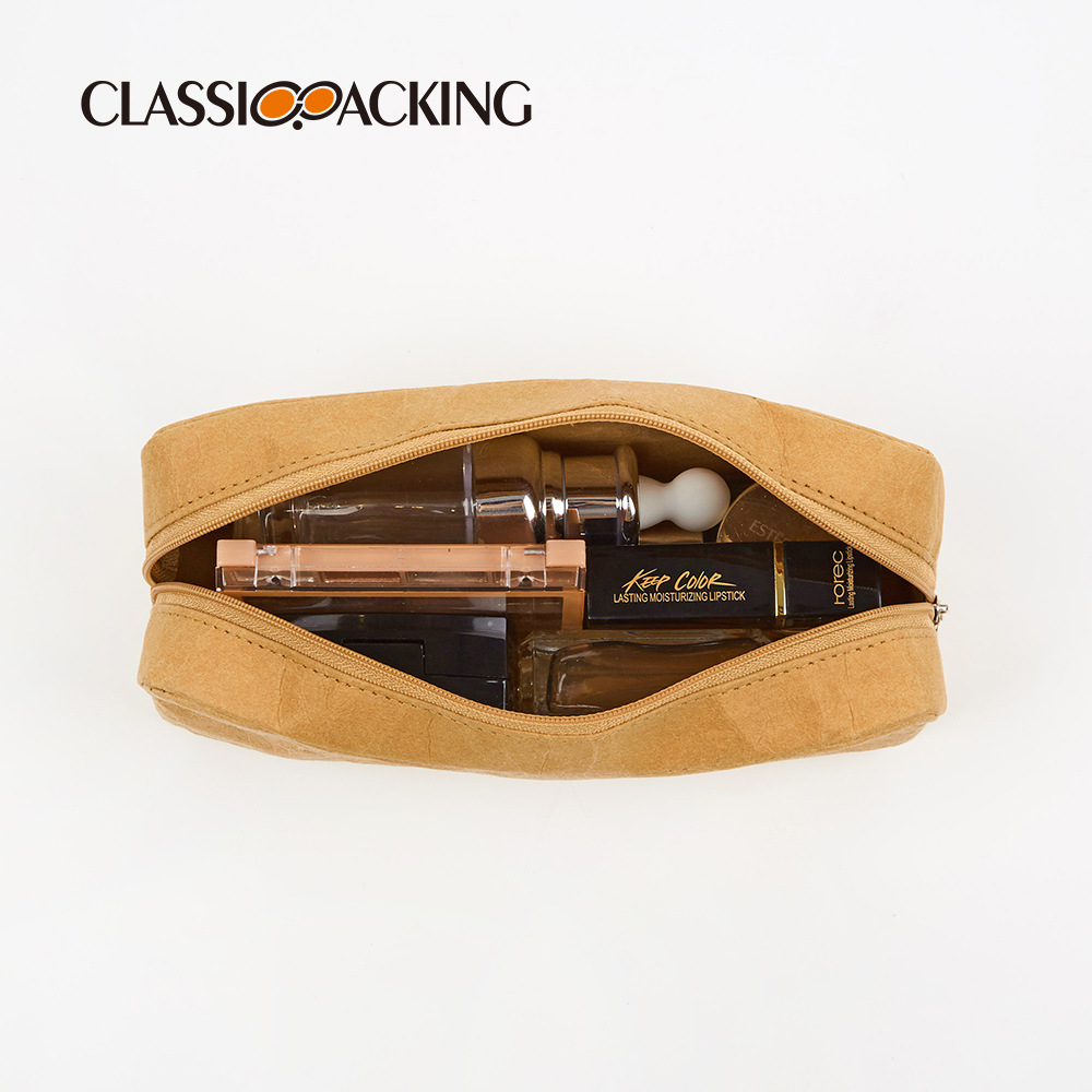 Bolsa de almacenamiento de cremallera de papel Kraft al por mayor de fábrica de moda simple bolsa de almacenamiento de papel DuPont Portátil Bolsa de cosméticos lavable