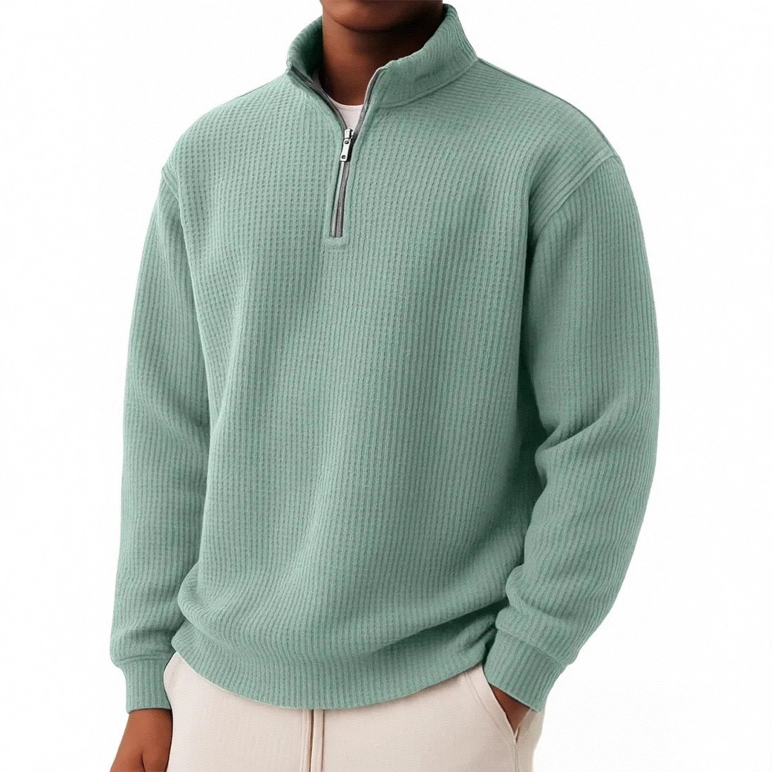 Europäisch-amerikanische Herrenmode, neuer einfarbiger Pullover mit Reißverschluss für Herbst und Winter, locker und lässig_voghion.com