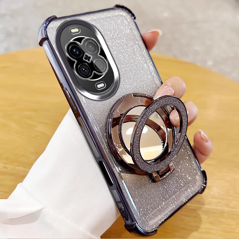 Suitable for Huawei Series Nova15 Glitter Phone Case with Makeup Mirror Stand, Lens Film, Full Coverage Anti-Drop Soft Case
