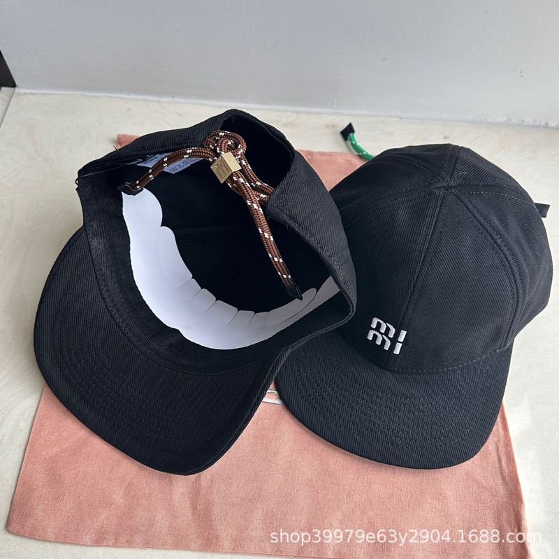 新款MIUMIU鸭舌帽彩色抽绳撞色字母软顶棒球帽男女童凹造型遮阳帽|undefined