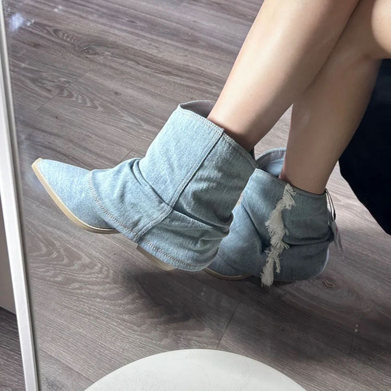 Nischen-Retro-Western-Cowboystiefel für Damen, neue Mode, Fransenkante, spitzer Flor, kurze Röhre_voghion.com