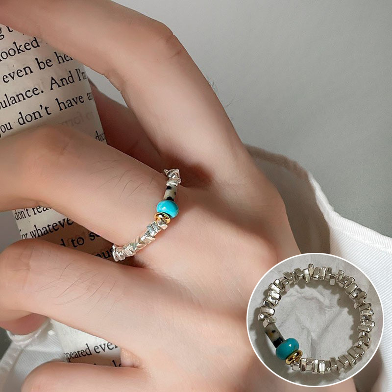 Anillo cuadrado chapado en plata S925 para mujer, anillo abierto en forma de V geométrico de moda vintage, anillo irregular para el dedo índice estilo ins.