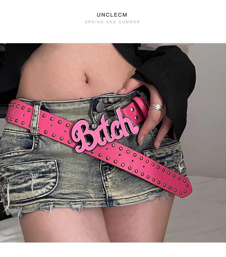 Nuova cintura Y2k Millennium Spicy Girl stile europeo e americano lettera rosa cintura donna nuova cintura subcultura versatile_voghion.com