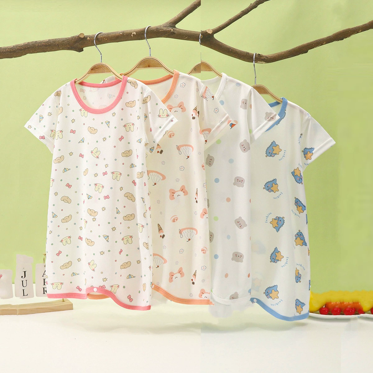 Детские пижамы, детская ночная рубашка, детская ночная рубашка из тонкого ледяного шелка, цельная детская домашняя одежда для малышей с защитой от ударов, летняя одежда