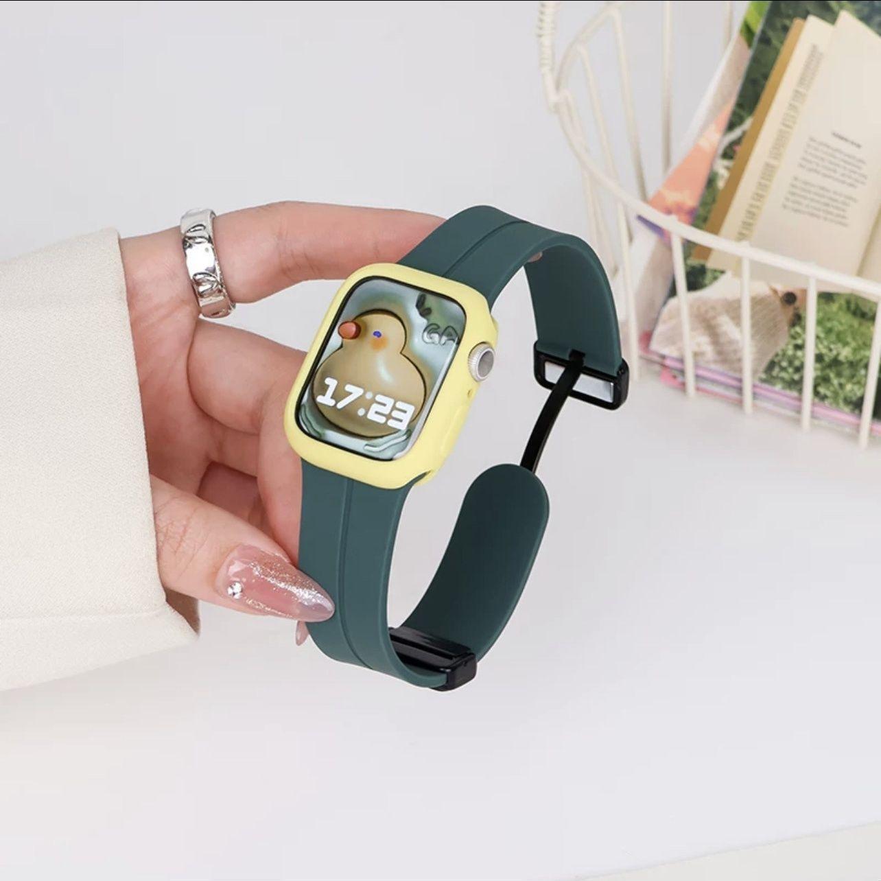 Correa de reloj Apple aplicable iwatch10987Ultra silicona líquida con hebilla plegable magnética carcasa protectora de caramelo