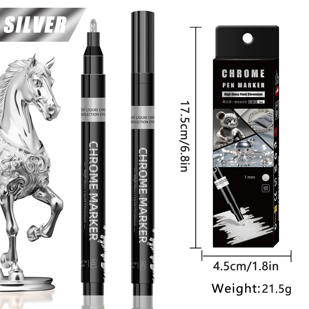 Metal cromo marca pluma impermeable de secado rápido de uñas de metal pluma modelo colorante pintura pluma de gran capacidad espejo pluma