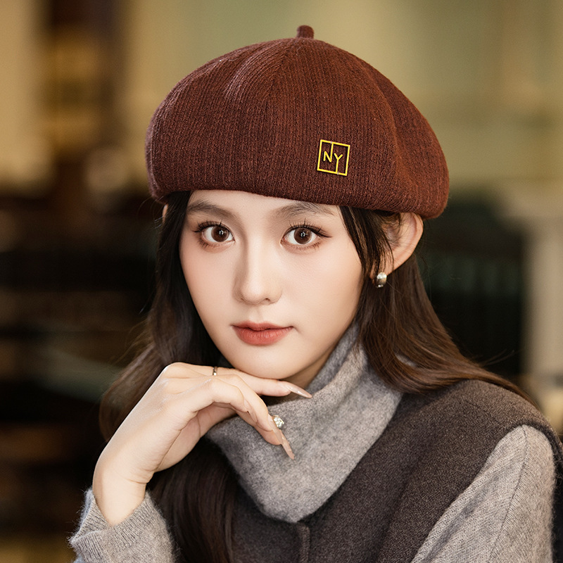 秋冬季帽子女款复古百搭画家帽英伦风格纹八角帽高级感气质贝雷帽|undefined