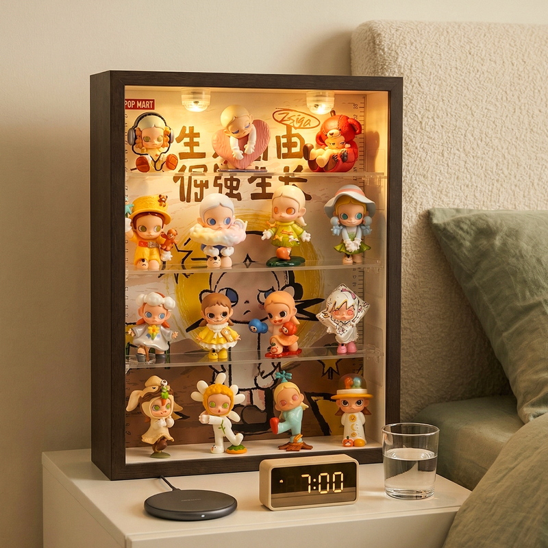 Light-emitting transparent display box blind box storage display rack transparent display cabinet for figurines and dolls dustproof wall-mounted