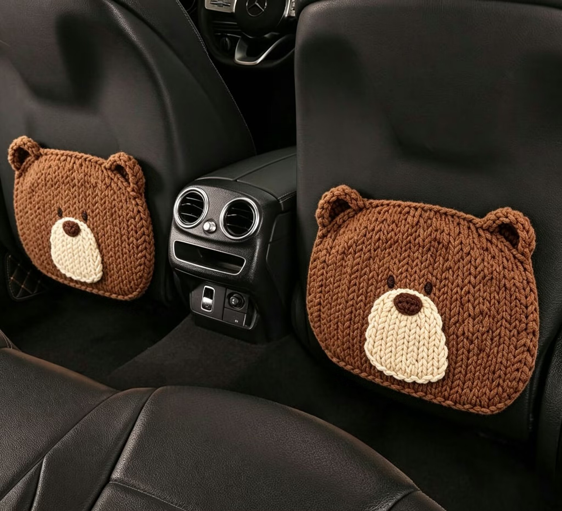 Car Rear Seat Anti-Kick Pad with 3D Texture Effect, Knitted Bear Design, Children's Anti-Dirt Protective Pad, Seat Back Protection Pad