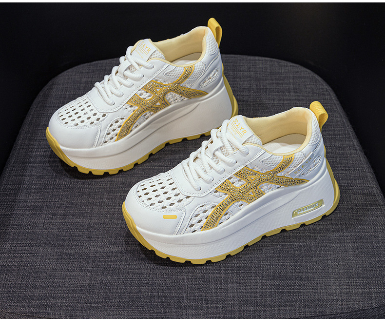 Giày sneaker nữ đế dày phong cách cổ điển phối màu, đan lưới thoáng khí mùa hè — Xám 5068, Vàng 5068, Trắng 5068 chi tiết 21