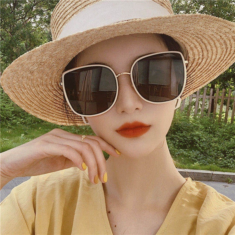 Ink mirror men and women 2021 new trend retro sunglasses anti-UV INS big face slim glasses
