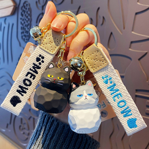 Cartoon Original Wood Carving Style Meow Meow Series Orange Cat Model Trendy Fashion Car Key Holder Cute Bag Charm