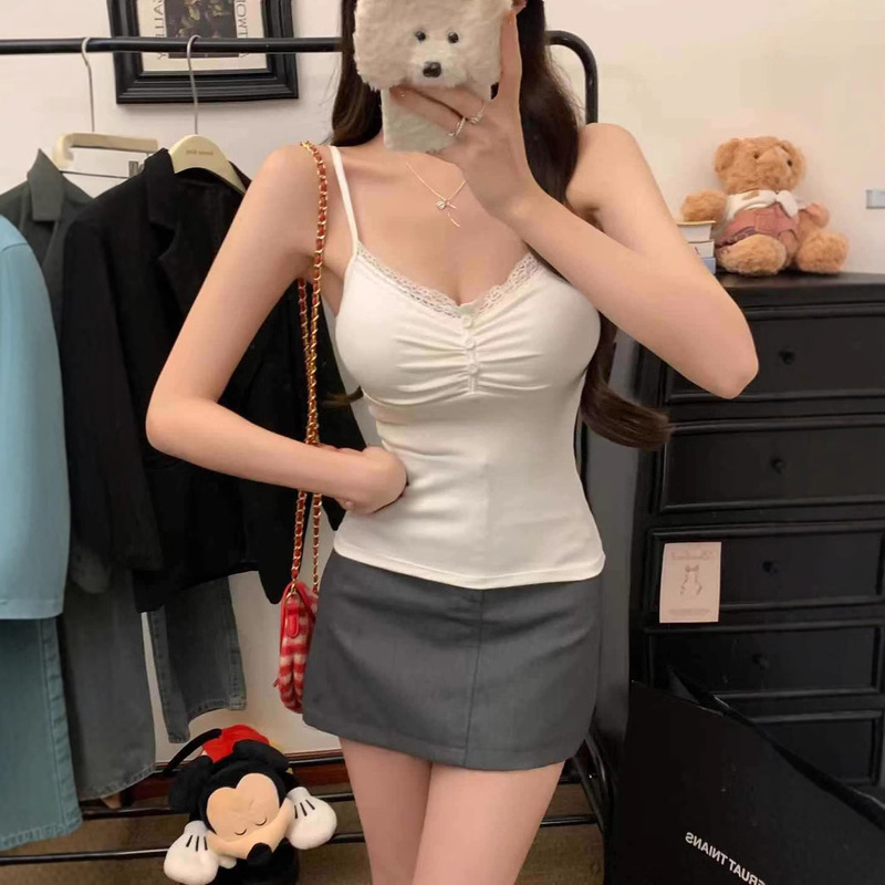 791# rayon slim V-neck lace strap women's spring and summer new inner vacation vest design sleeveless top