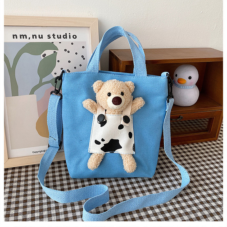 Japanese-style InS-style cute cartoon bear doll, girl student canvas crossbody bag, funny and unique single-shoulder bag undefined