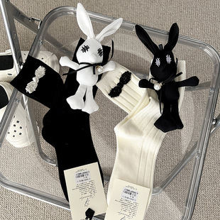 Doll Doll Rabbit Stockings European Light Luxury Heavy Industry Women's Socks JK Black and White Socks AB Edition High Barrel