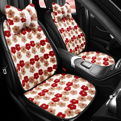 Wool pad, Square Cushion, Wholesale, Thickened and Warm - passion-red-comfort-version-of-front-and-passenger-two-seats-2-headrests-2-square-cushions-2-backrests