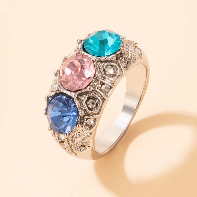 fashion color diamond single ring imitation gemstone inlaid ring