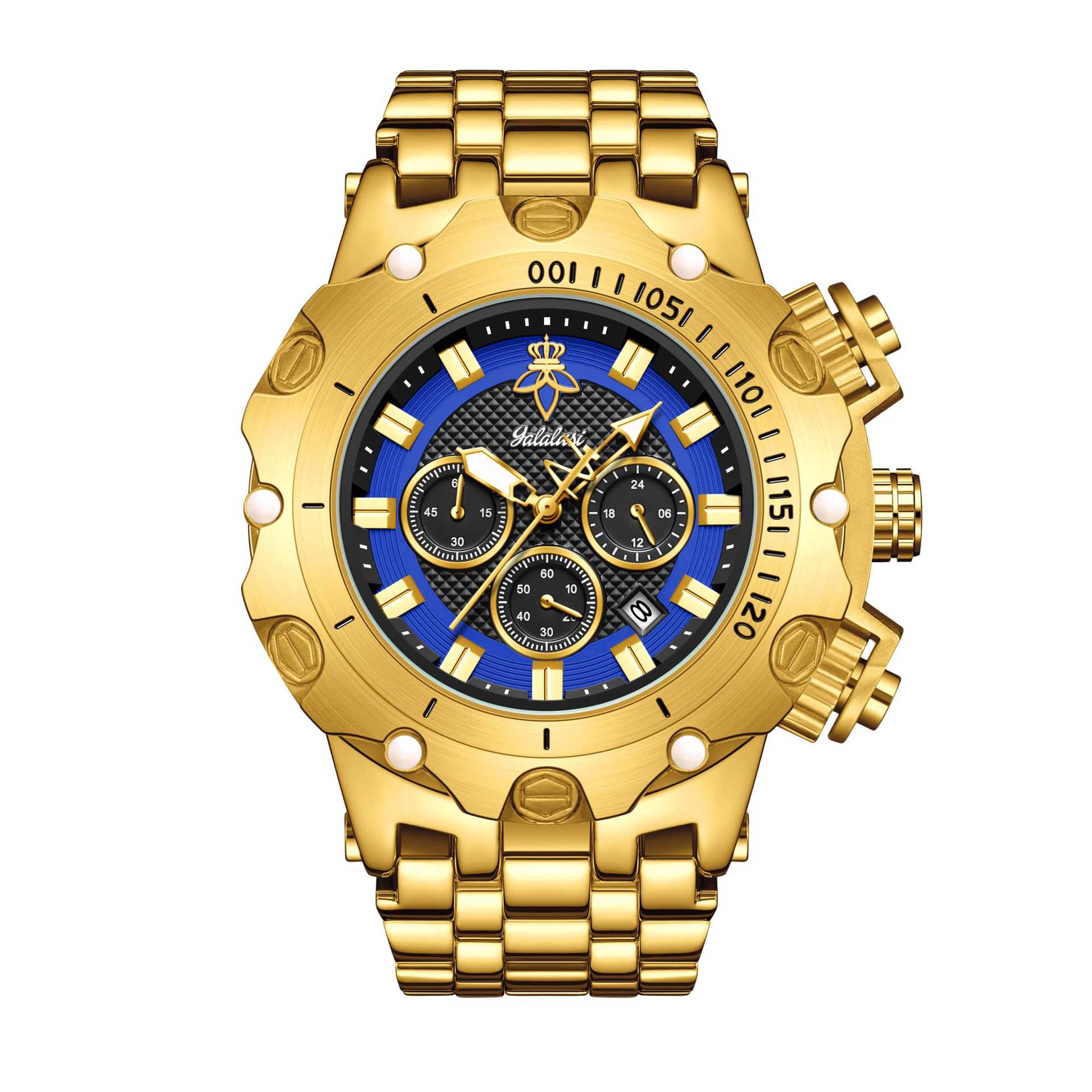YaLalusi reloj de oro de lujo reloj multifuncional para hombres tres ojos cronógrafo reloj de negocios reloj transfronterizo europeo y americano