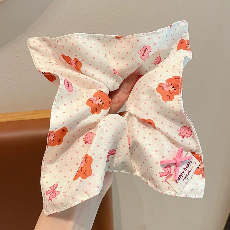 010 квадратный шарф с медведем в горошек и резинка для волос