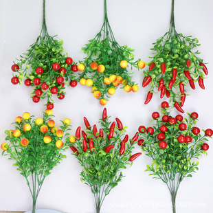 Wholesale Winter Green Simulation Flower Fruit Cherry Pepper Cherry Tree House Decoration Plastic Flower Plants Plants Shooting Prop