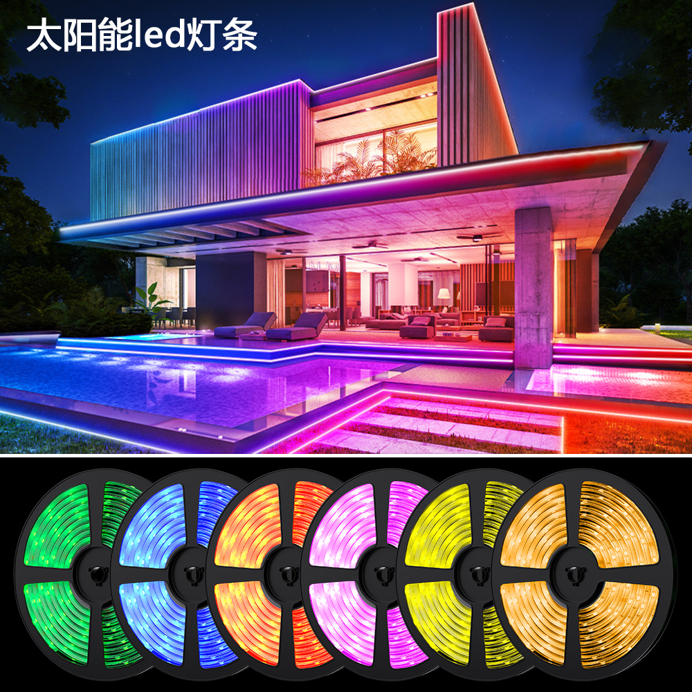 iluminación solar al aire libre impermeable ultra brillante decoración de patio camping rgb iluminación de piscina atmósfera luz led cinta de lámpara