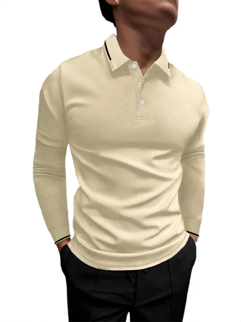 Camisa Polo para Hombre, Estilo Europeo y Americano, Comercio Exterior Transfronterizo, Otoño, Fitness, Deportiva, Casual, Cuello Alto, Manga Larga, Rayas Verticales