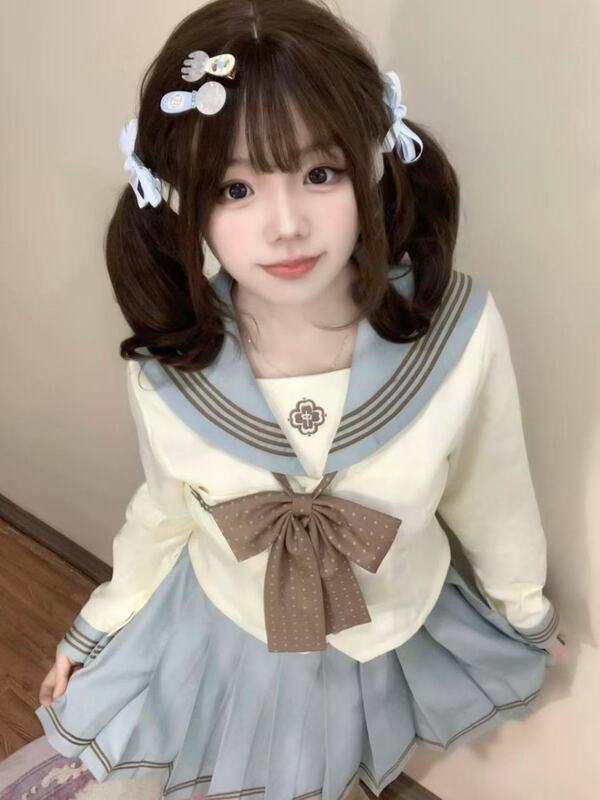 套装水手中间服2025新款春夏少女薄荷巧长短袖衬衫百搭JK裙一整套|undefined