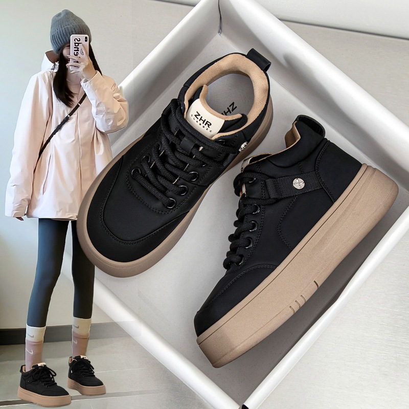 ZHR高帮女鞋2023新款秋冬百搭短靴加绒棉鞋厚底休闲运动雪地靴女