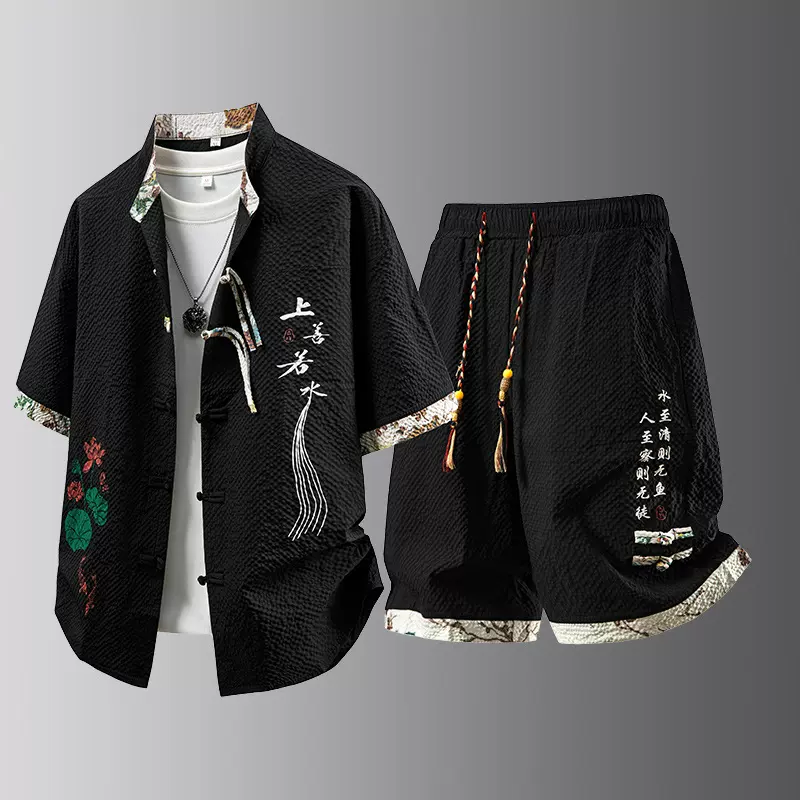 两件套男士650民族短袖t恤男装202558唐装夏季风夏季套装中国4最