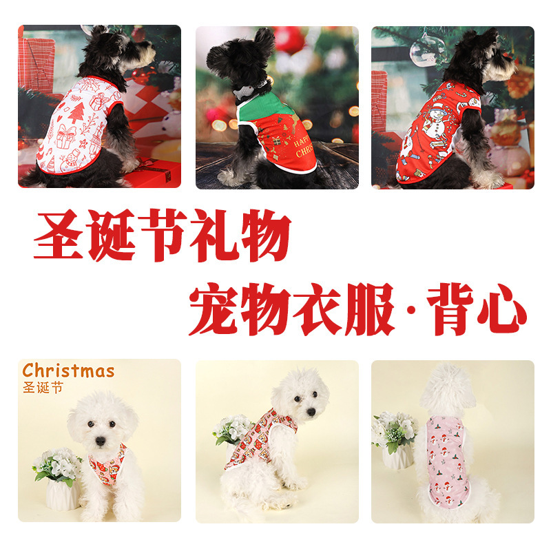 Christmas Pet Vest Cross-Border In-Stock Santa Claus, Snowman, Reindeer Print Summer Pet Clothing