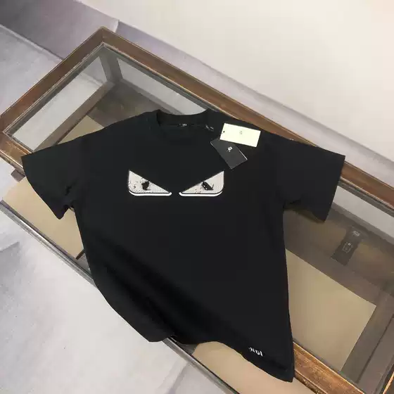Luxury High Version Cross-border FD New Style Chest Patch Monster Eyes Embroidery Crewneck Unisex Short Sleeve T-shirt