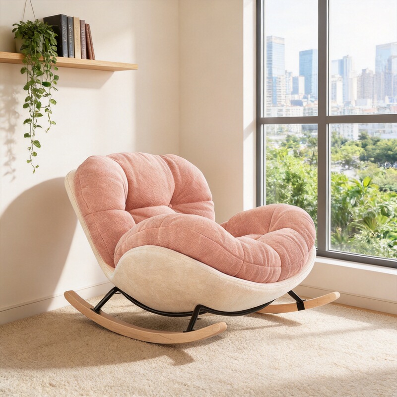 Cream Rocking Chair Lazy Lounge Chair Home Leisure Single Sofa for Girls Balcony Living Room Cloud Rocking Chair Wholesale