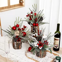 Christmas wooden barrel table centerpiece, faux pine with berries & cones, 3 styles (log/apple/cotton)