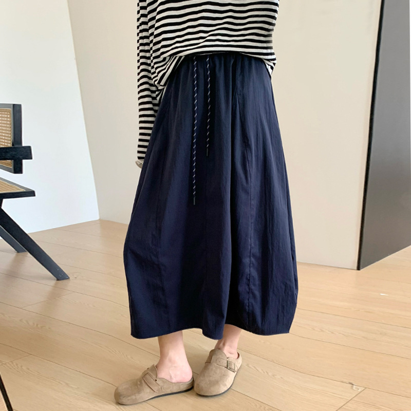 アメリカンワークウェアパッチワークパンプキンスカート女性用夏怠惰なルーズハイウエストスリム多用途速乾ミドル丈スカート|undefined