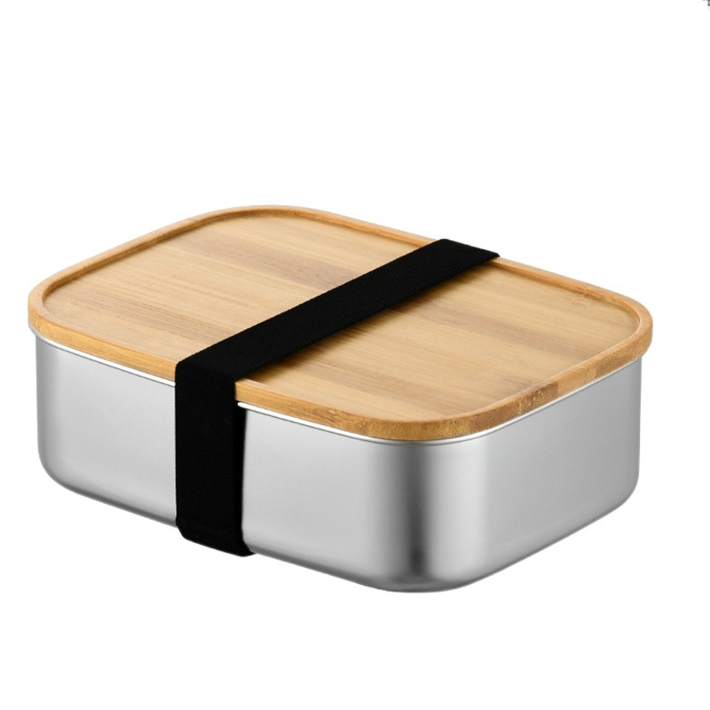 Orgulloso suministro directo 304 Acero inoxidable bambú tapa de madera caja de almuerzo embalaje grado alimenticio sushi caja compartimiento trabajo Bento arroz al vapor