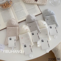 伊步航女士秋冬新品中筒运动袜 日系简约一体机对目学生棉袜批发