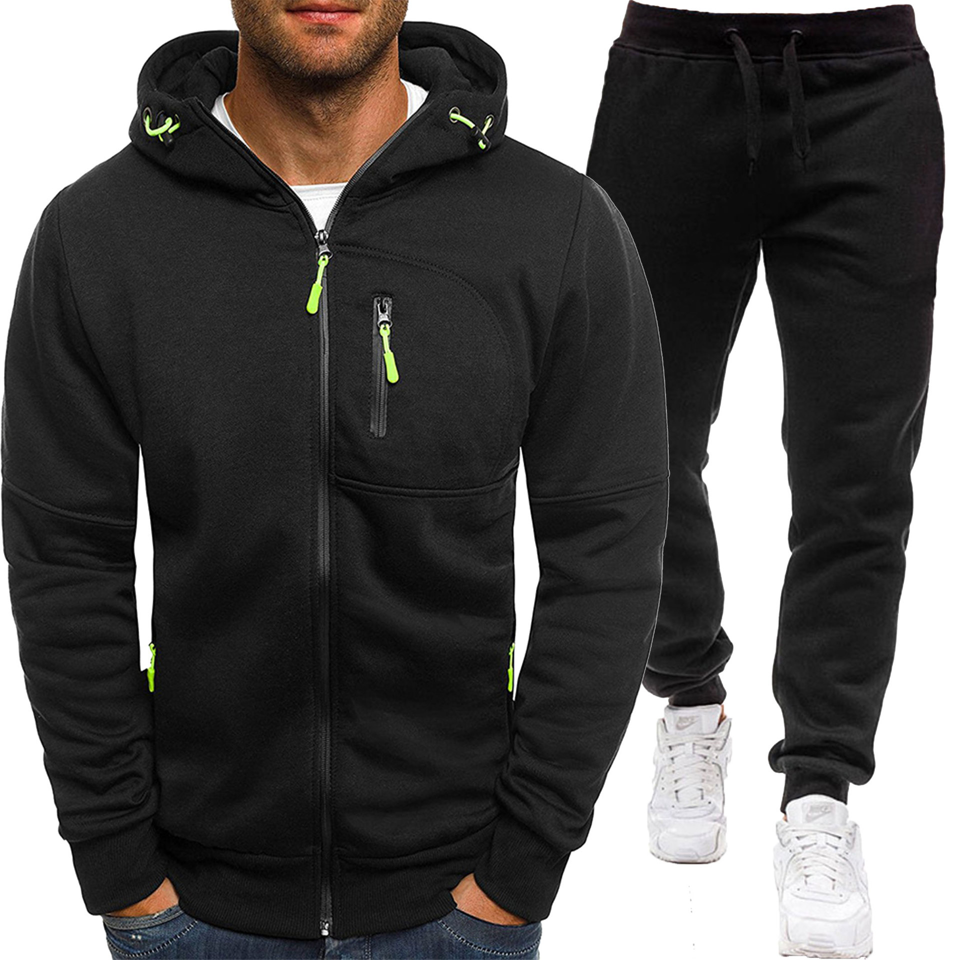 Set de hanorac cu glugă jacquard pentru bărbați, sporturi de toamnă și iarnă, fitness, timp liber, cardigan, jachetă, hanorac casual cu glugă_voghion.com