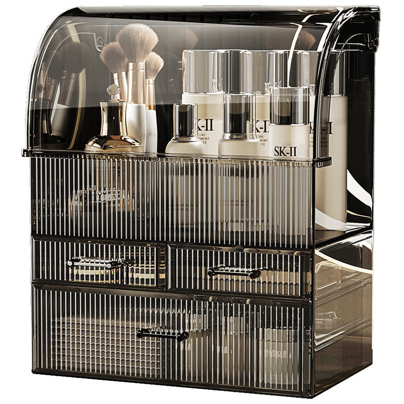 Caja de almacenamiento de cosméticos de lujo ligero cajón de escritorio a prueba de polvo caja de acrílico de gran capacidad máscara de cuidado de la piel transparente