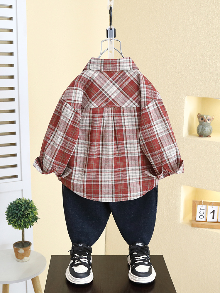 7791 Ropa infantil, camisas para niños, primavera 2026, nuevo estilo, chaqueta coreana de primavera para bebé, camisa a cuadros elegante para niños