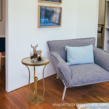 客厅沙发轻奢现代铁艺金色玻璃小圆桌 小茶几角几边几花盆架
