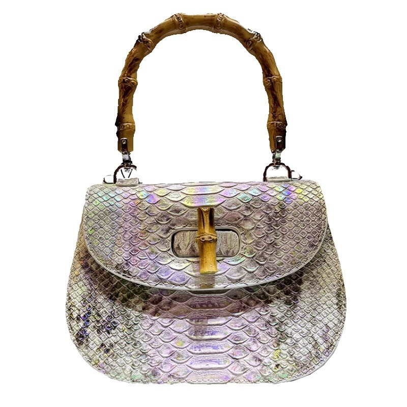 2024 nuova borsa a tracolla monospalla in vera pelle con motivo a serpente e fibbia in bambù per donna_voghion.com