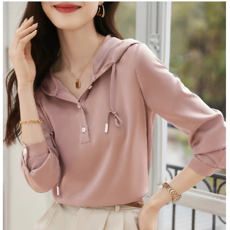 In stock satin shirt 23 summer and autumn new simple all-match mercerized solid color texture breathable shirt for women