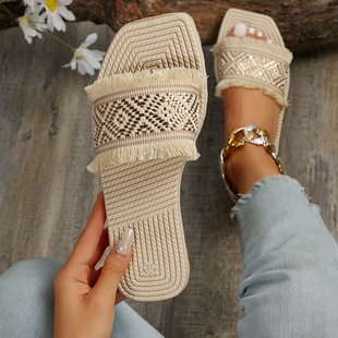 Foreign Trade Women's Sandals Small Fragrant Style Eva Flats Slippers Women's Outer Wear Summer New Fashion Tassel Large Size Slippers