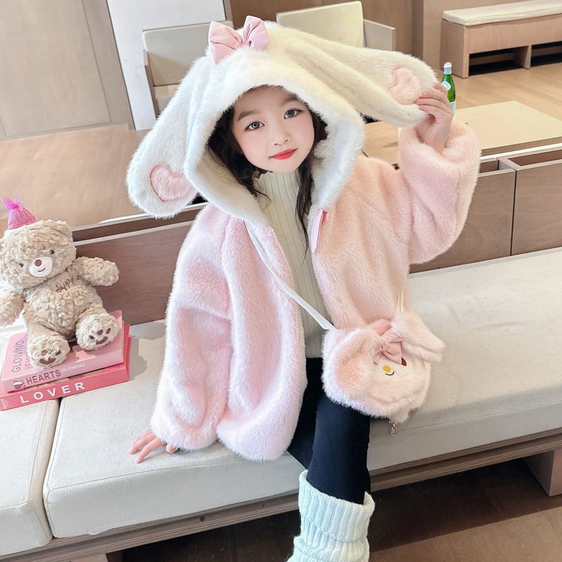 소녀 겨울옷 가짜 모피 의 겨울 기모 두꺼운 새로운 모직 스웨터 어린이 겨울 세련된 코트