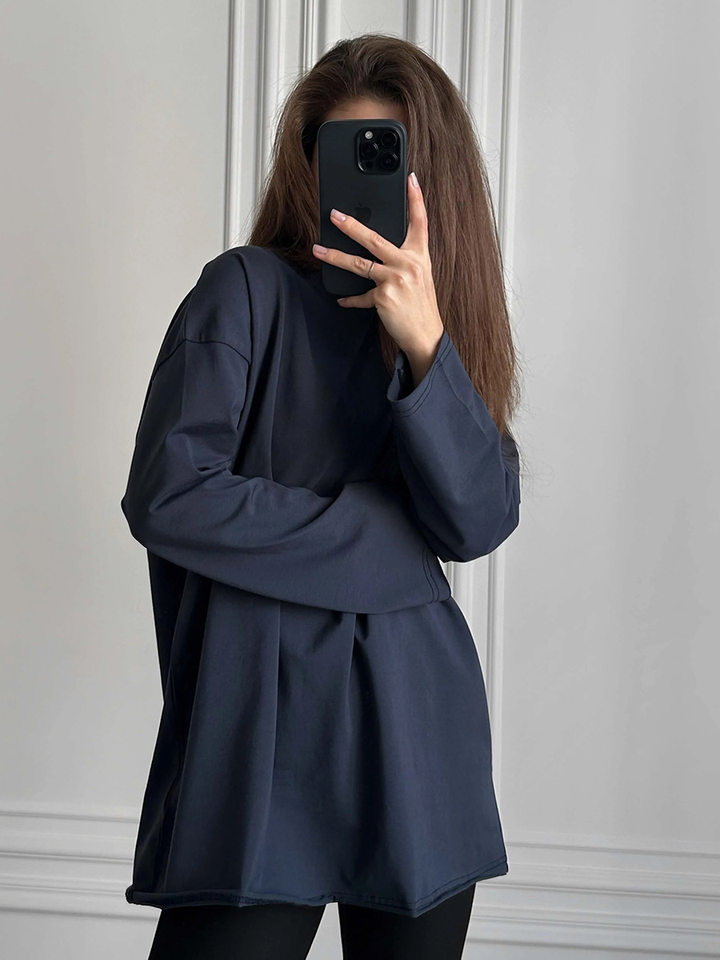 Áo thun nữ cotton 100% cổ tròn tay dài form rộng màu trơn — Màu cà phê, Màu hồng, Màu mơ, Màu trắng chi tiết 15