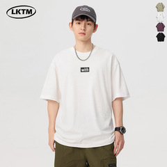Lktmメンズ # アメリカンレトロ半袖tシャツ男性シンプルでゆったりした大きいサイズの丸首半袖カーディガン