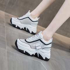 Women's Spring 2022 New Inner Heel Height Thick Sole Genuine Leather Dad Shoes, Casual Korean Style, Versatile White Sneakers for Women