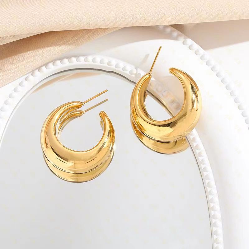 1 Pair Simple Style Solid Color Plating Stainless Steel 24k Gold Plated Ear Studs display picture 1