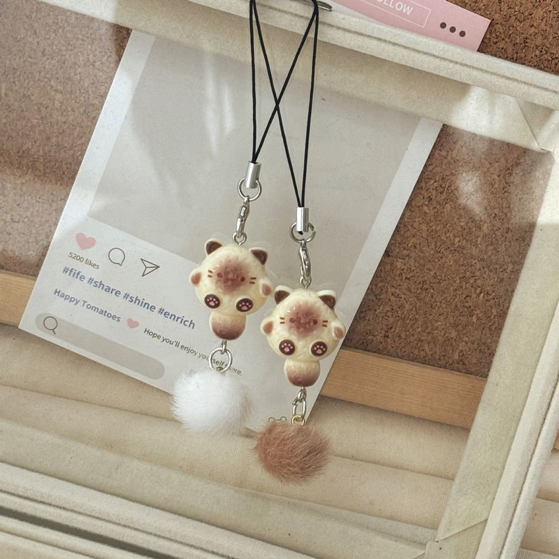 かわいい女の子シャム猫ボールペンダント漫画多用途インスタイルキーホルダーバッグペンダントギフトペンダント|undefined