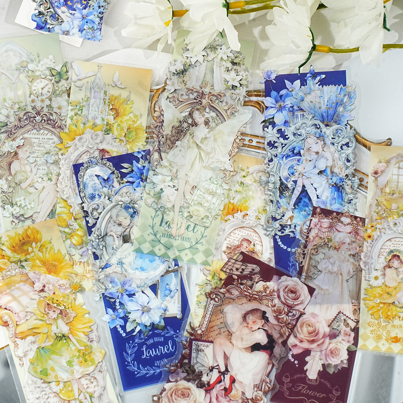 Paquete de pegatinas de pájaros italianos Garden Oda a las flores Anime Material de cuenta de mano Base Adhesivo decorativo Pet Paquete de pegatinas de película de corte
